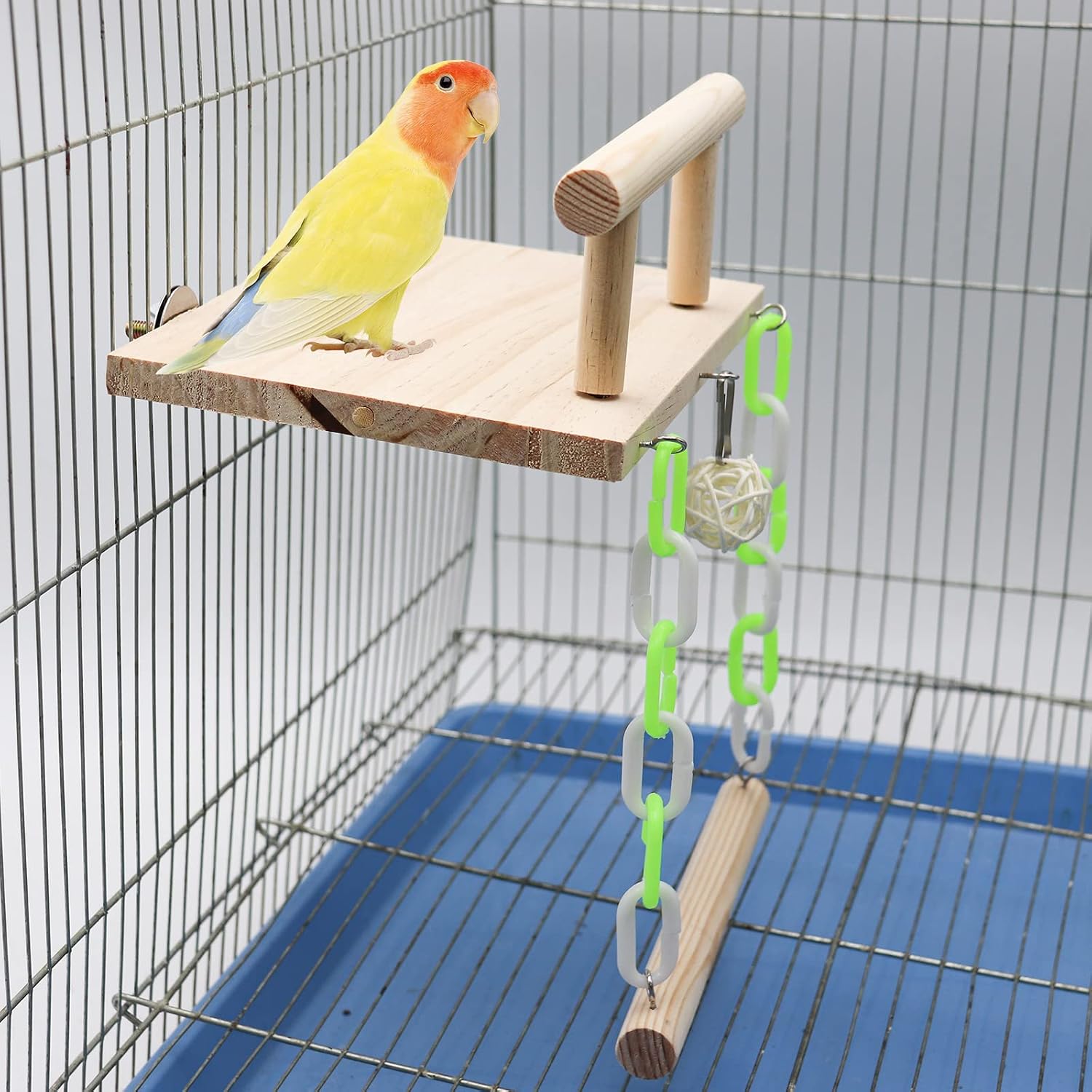 Bird Perch Stand Platform, Natural Wooden Parrot Perch Toy with Swing, Small Animals Cage Accessories, Stand Perch Shelf for Parrot…