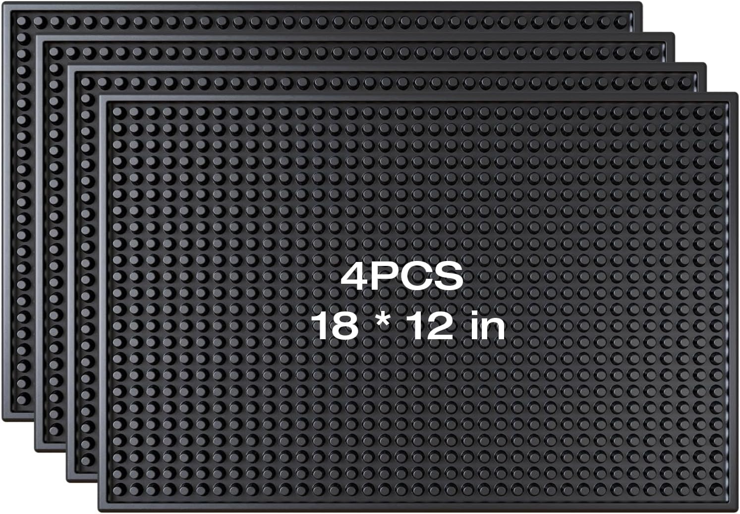 Bar Mat 12" x 18" Black, 4PCS Coffee Mat for Home Bar, Counter Top Cup Mats Glasses Drying Mat,Bar Service Spill Mat for Whiskey and Cocktail Bartender Kitchen Countertop,