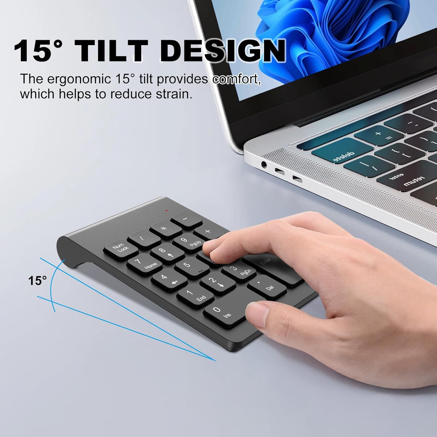 TRELC Wireless Numeric Keypad, Mini 2.4G 18 Keys Number Pad, Portable Silent Financial Accounting Numeric Keypad Keyboard Extensions with Wireless Mouse for Laptop, PC, Desktop, Notebook(Black)