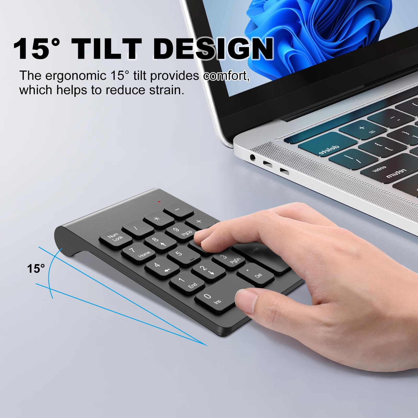 TRELC Teclado numérico inalámbrico, Mini 2.4G, 18 Teclas, Teclado numérico portátil silencioso de Contabilidad financiera, Extensiones de Teclado numérico con Mouse inalámbrico para Laptop, PC