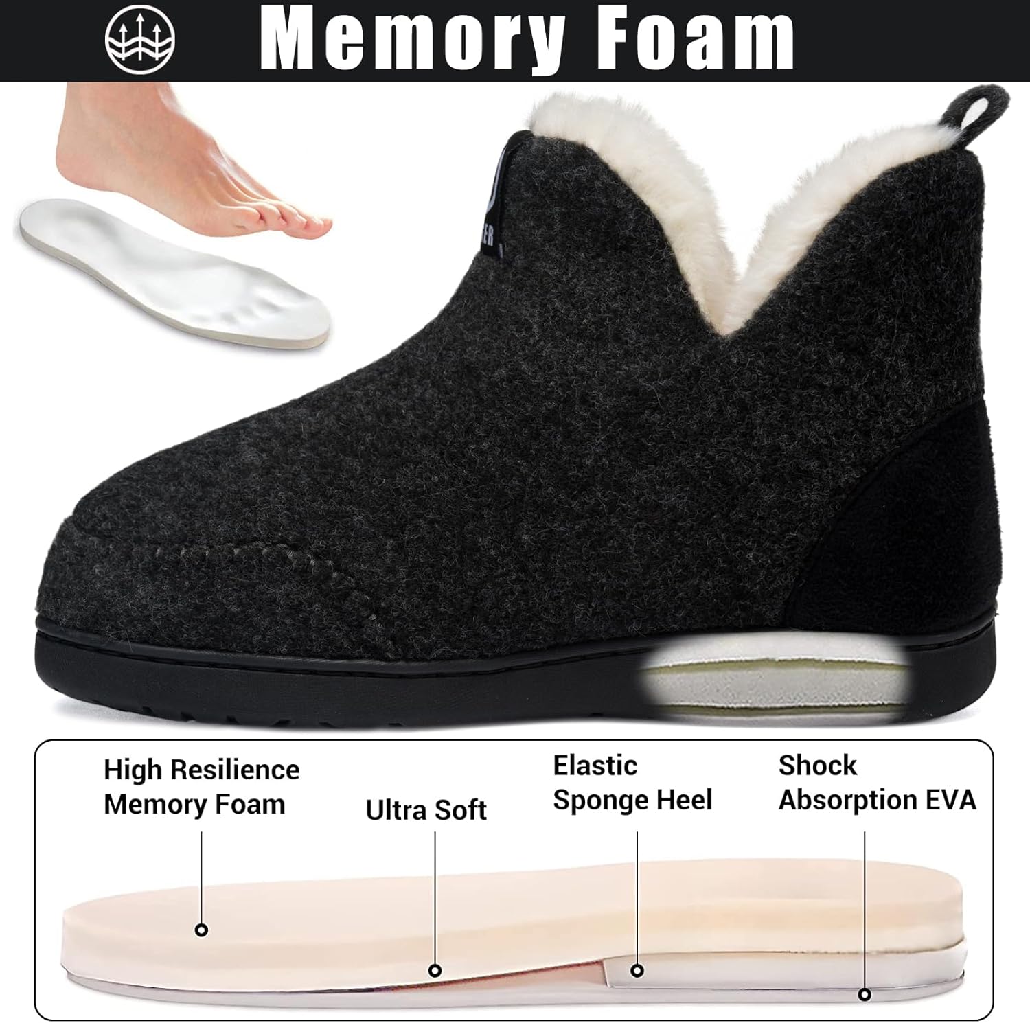 Booties Slipper for Men and Women, Plush Lining Winter Warm House Shoes Memory Foam Slipper Boots - Image 3