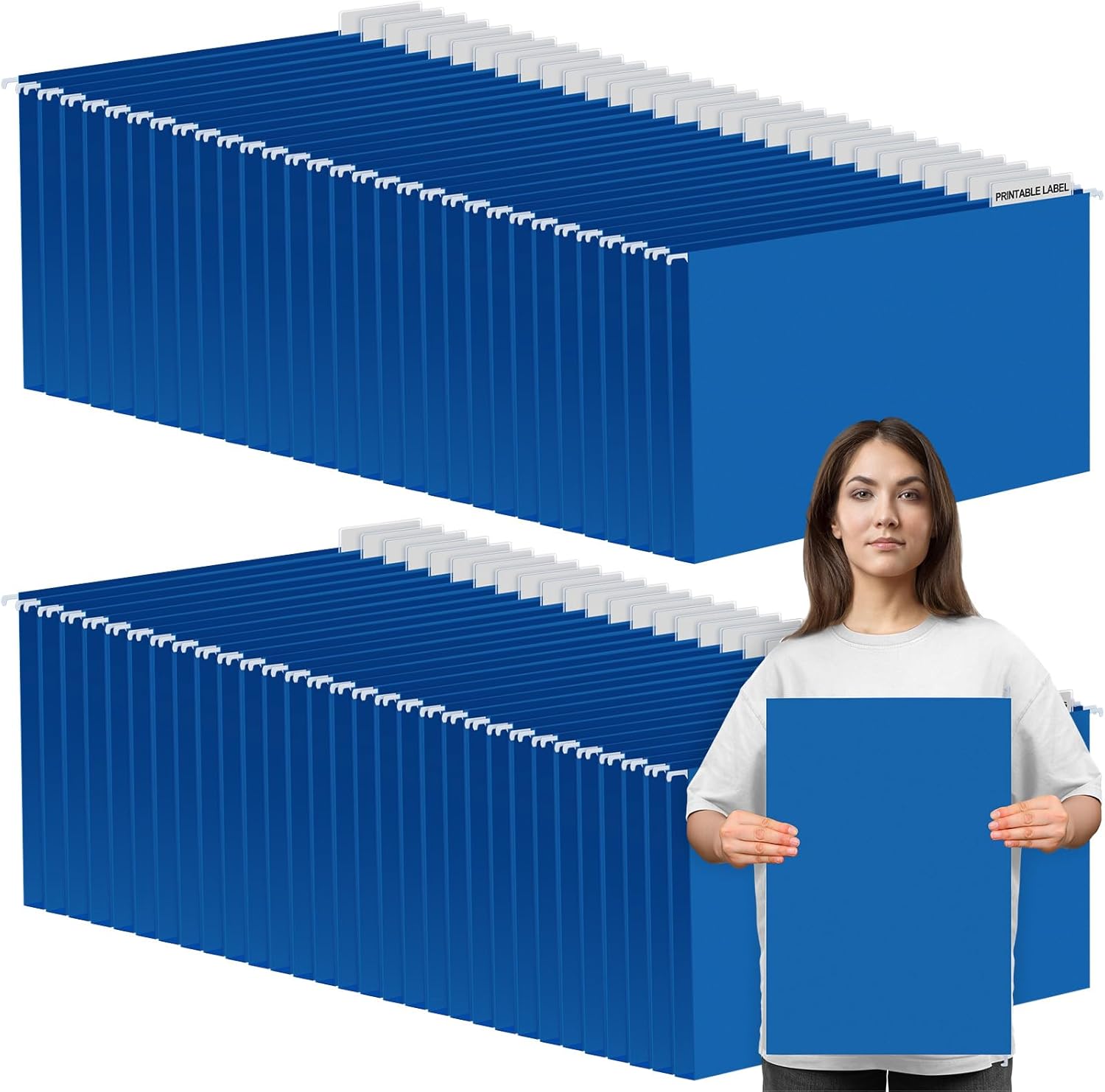 Dispowreath 11 x 17 Extra Large Hanging File Folders for Filing Cabinet Organizer Heavy Duty Expanding Hang Folders 1/5 Cut Adjustable Clear Plastic Tabs Includes Rod(Blue,60 Pack)