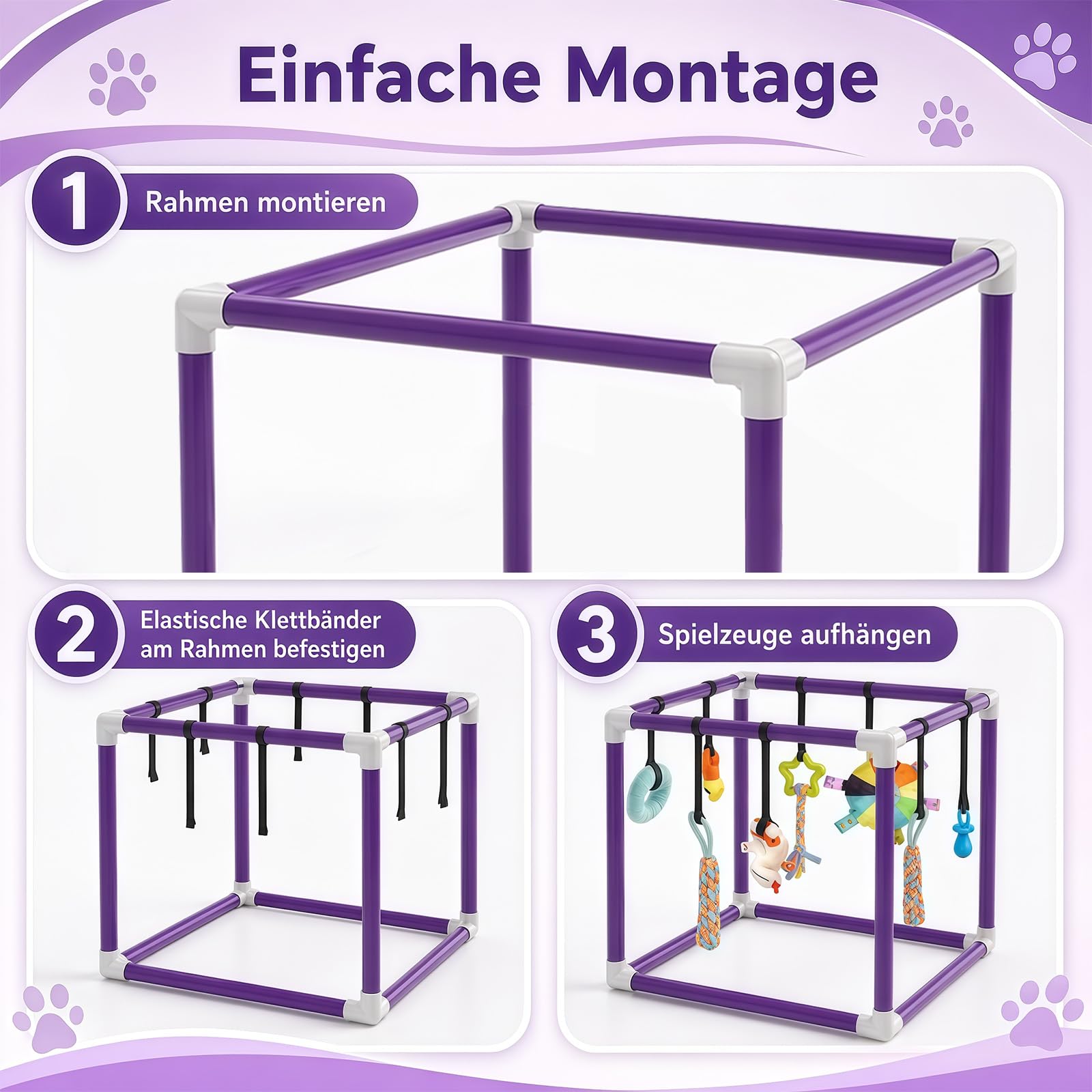 Juguete para cachorros con 8 juguetes colgantes, centro de actividad para cachorros, estimulación sensorial, juguete de mordedor, marco de PVC ajustable, juguete para perros pequeños, 1-5 kg