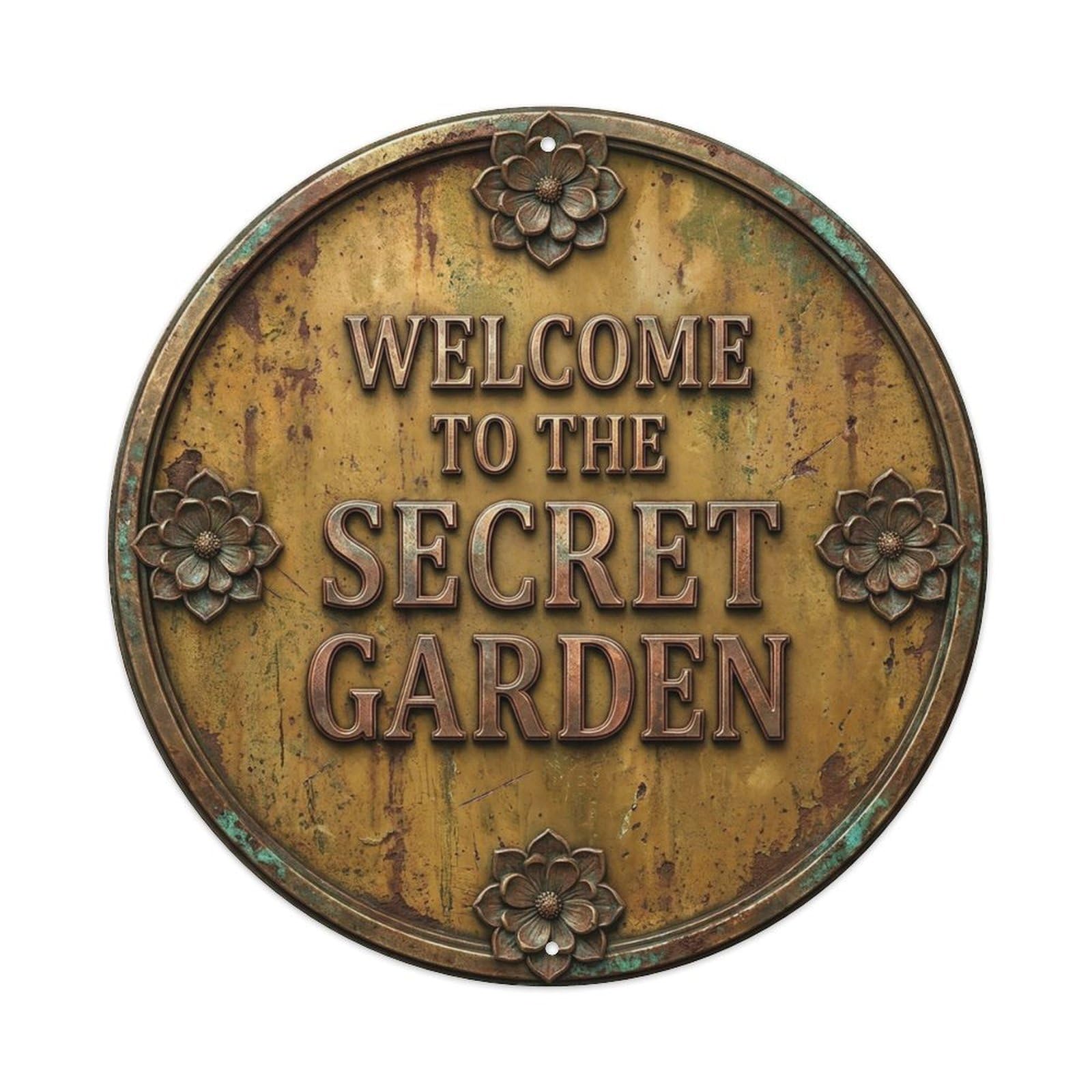 Vintage Welcome Secret Garden Bronze Ochre Magnolia Metal Tin Sign