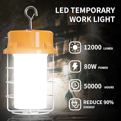 Miniatura 5 de Luz de trabajo temporal de 80W LED 12000lm 5000K luz diurna blanca portátil colgante iluminación de construcción llevó alta luz de la bahía para el