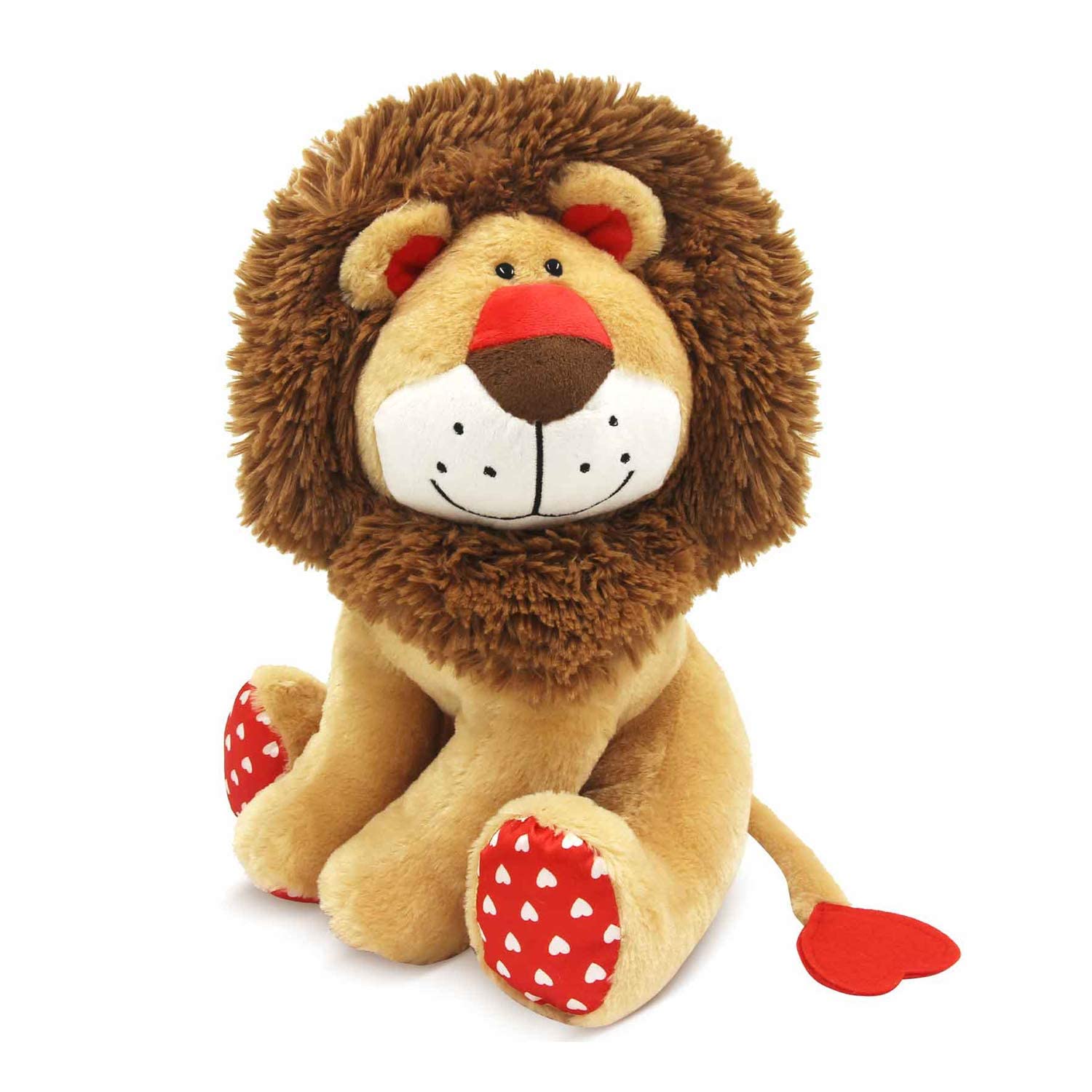 WEIGEDU Love Lion Stofftier König Löwe Plüschtier mit Mähne Herzform Schwanz für Kinder Baby Geburtstag Valentinstag Weihnachten Schlafenszeit Geschenk, 35 cm