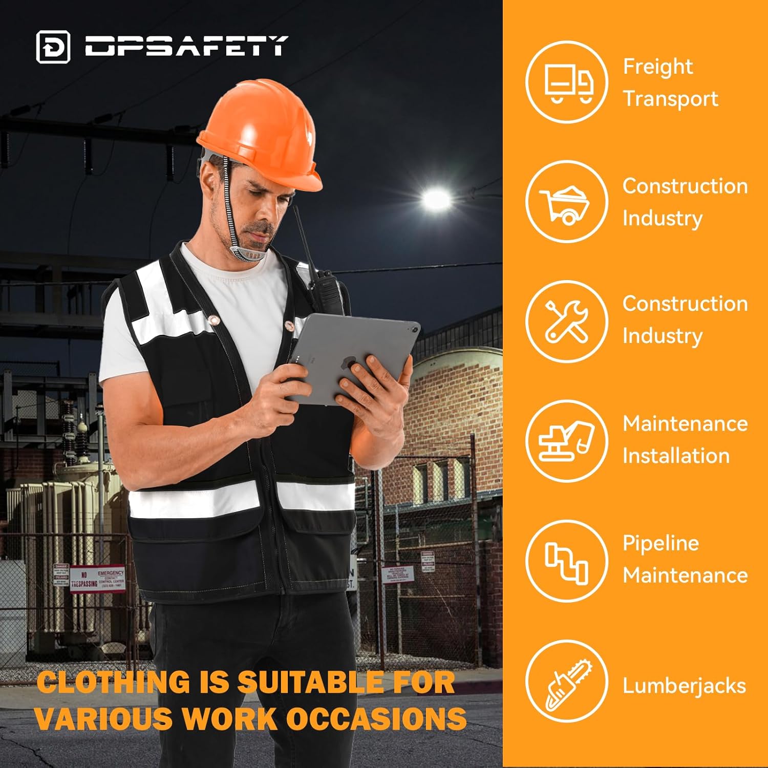 Reflective Safety vest With back plan pocket,High visibility Class 2 Heavy Duty Surveyor Vest with Zipper,Hi Vis Vest ANSI/ISEA Standard, Construction Work Vest for Men＆Women(Black,XL) - Image 4