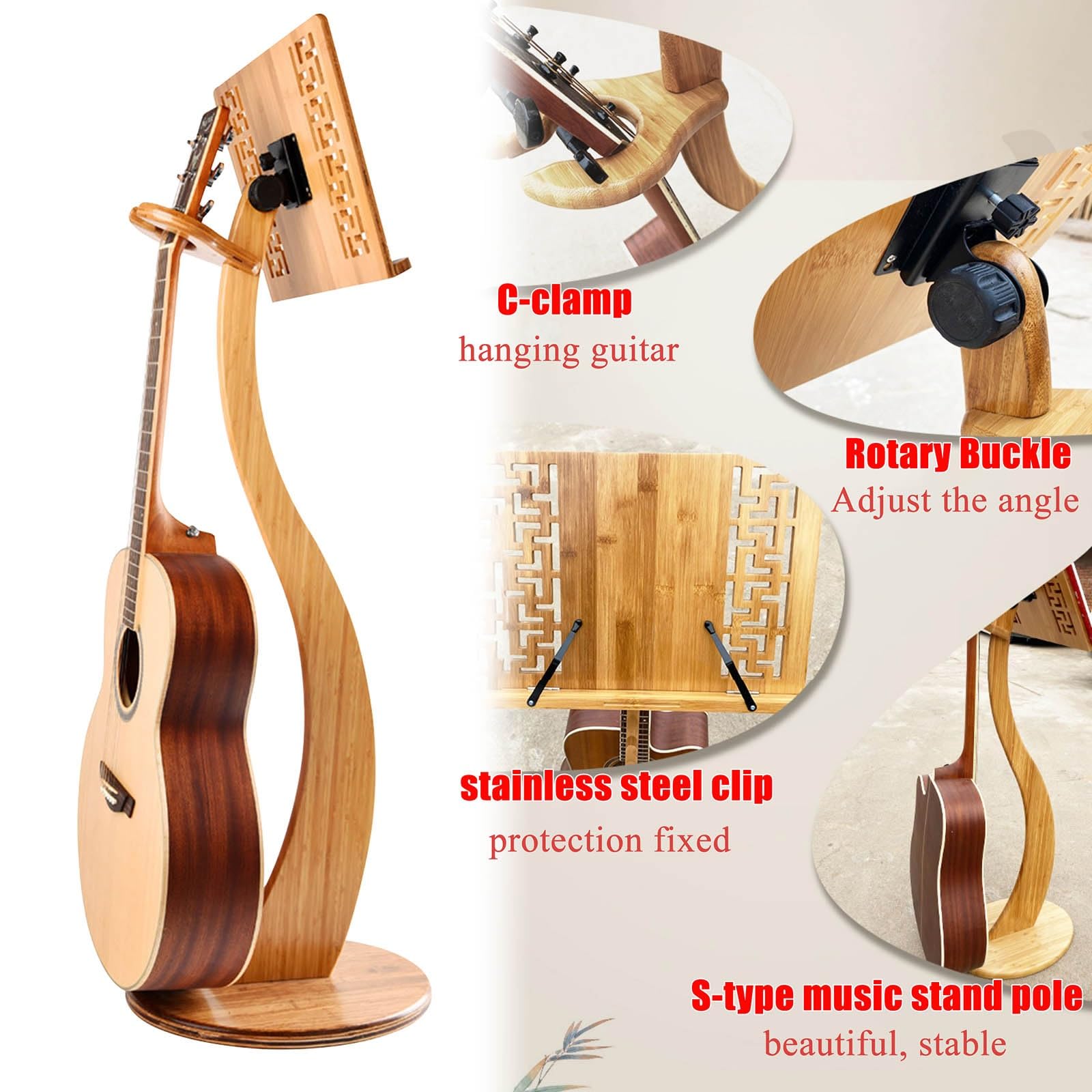 Leggio in legno per spartiti professionale per libri di musica 2 in 1 doppio uso leggio per violino bambù naturale stazione in legno per registi a forma di S stabilizzatore aj