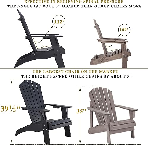 Vista 4 de Psilvam Silla Adirondack, silla para hoguera de madera de polietileno de gran tamaño con soporte para tazas, sillas de patio de soporte de 350
