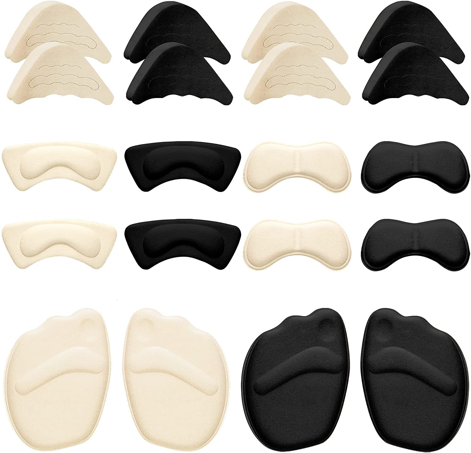 ZMYDZ 12 Pairs High Heel Cushion Pads Includes Adjustable Toe Filler Inserts Front Insoles Heel Grips Liner Insert for Preventing Too Big Shoefrom Heel Slipping