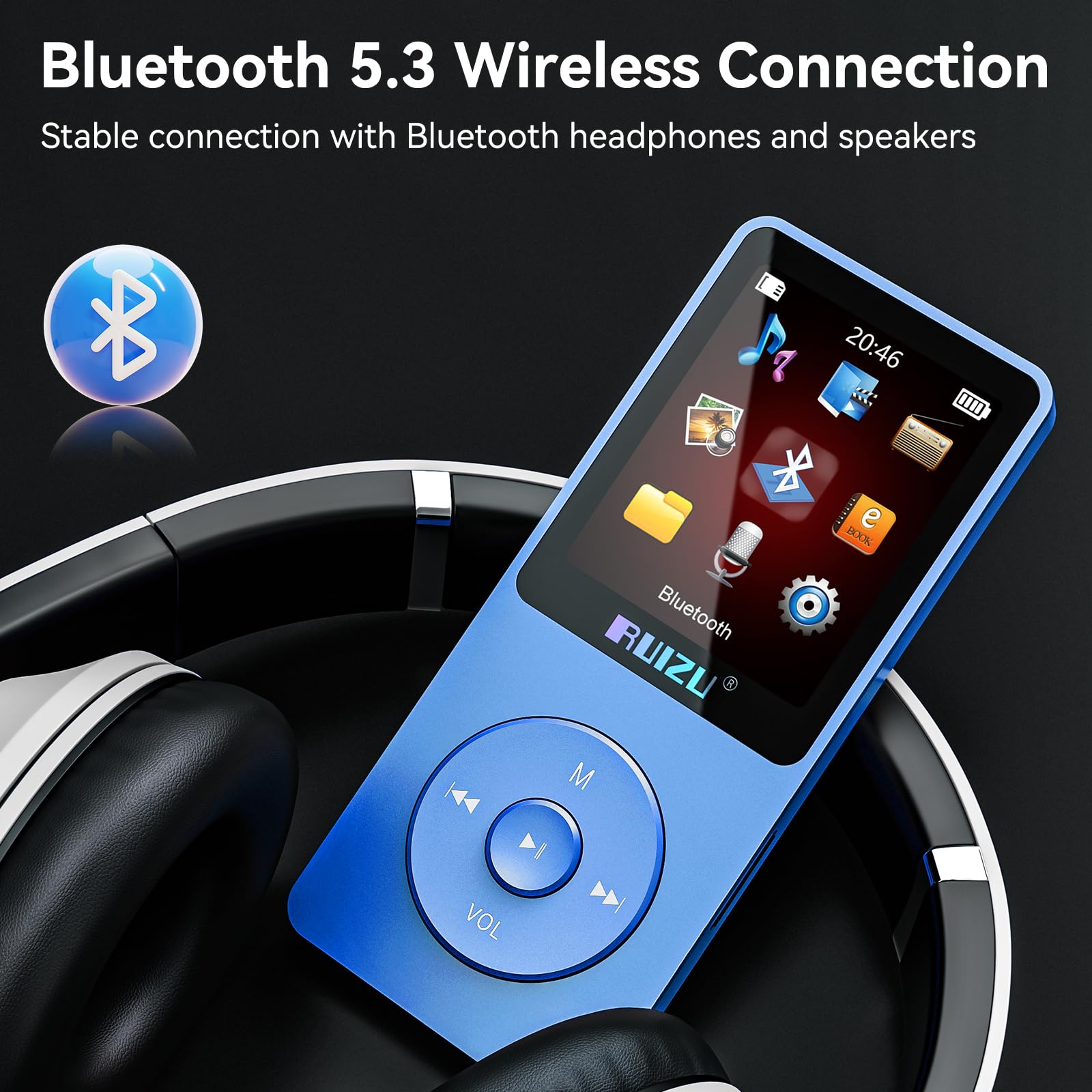 RUIZU Lecteur MP3 64Go Bluetooth 5.3 Portable avec Touches Physiques
