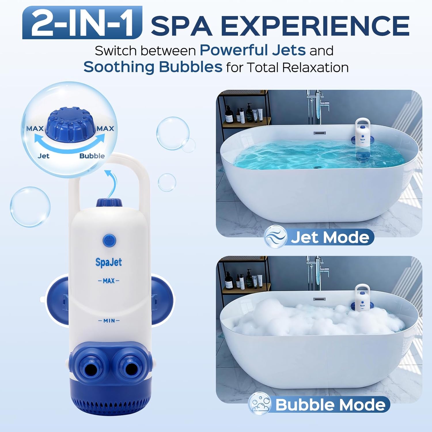Bath Jets for Tub with Jet Massage and Bubble Mode, Bathtub Jets for Tub with 360° Rotatable Single and Dual Nozzles, the Lever-lock Suction Cups, and Handle. Jets for Bathtub at Home for Relaxation