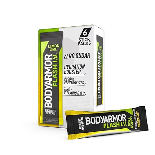 BODYARMOR Flash IV Electrolyte Packets, Lemon Lime - Zero Sugar Drink Mix, Single Serve Packs, Coconut Water Powder (6 Count) - Lemon Lime - 1.5 Ounce (Pack of 1)