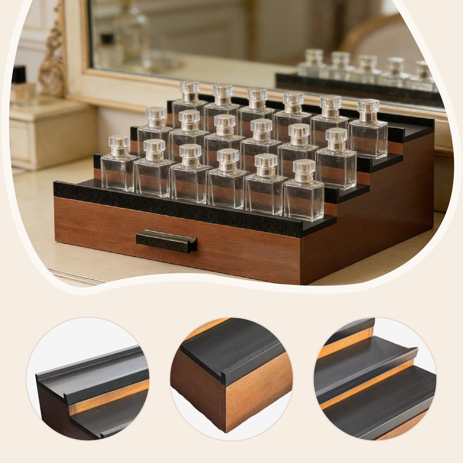 kowaku Organizador de perfumes, Estante de Almacenamiento de fragancias, Organizador de Escritorio para Hombres y Mujeres, excelente Regalo, Soporte de, Marrón Y Negro