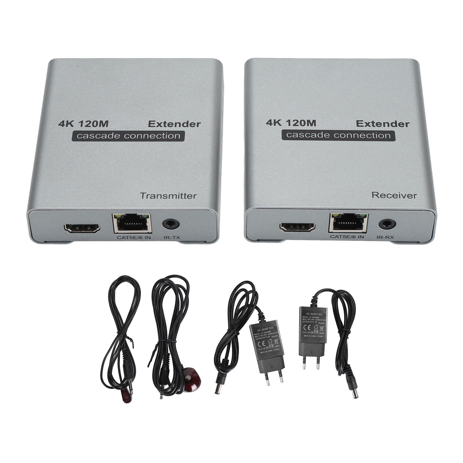 Extensor HDMI, Extensor de Amplificador de Señal HDMI 4K 120M, Conexión en Cascada de Cable LAN CAT5e Cat6 a Través de RJ45 Ethernet, Compatible con Control Remoto por