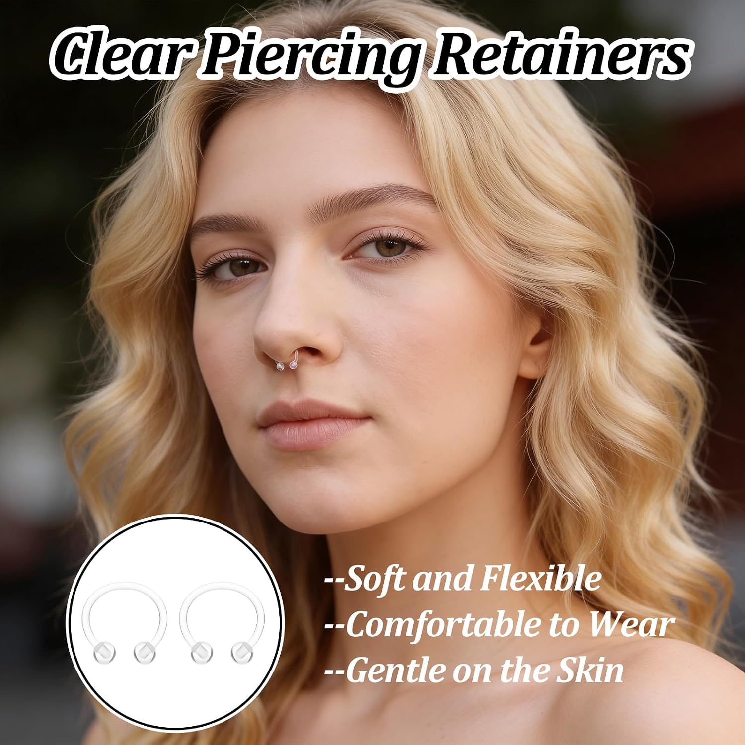 Clear Piercing Retainer - 16 Gauge Plastic Piercings, Acrylic Clear Cartilage Jewelry for Lip Tongue Belly Button Rings
