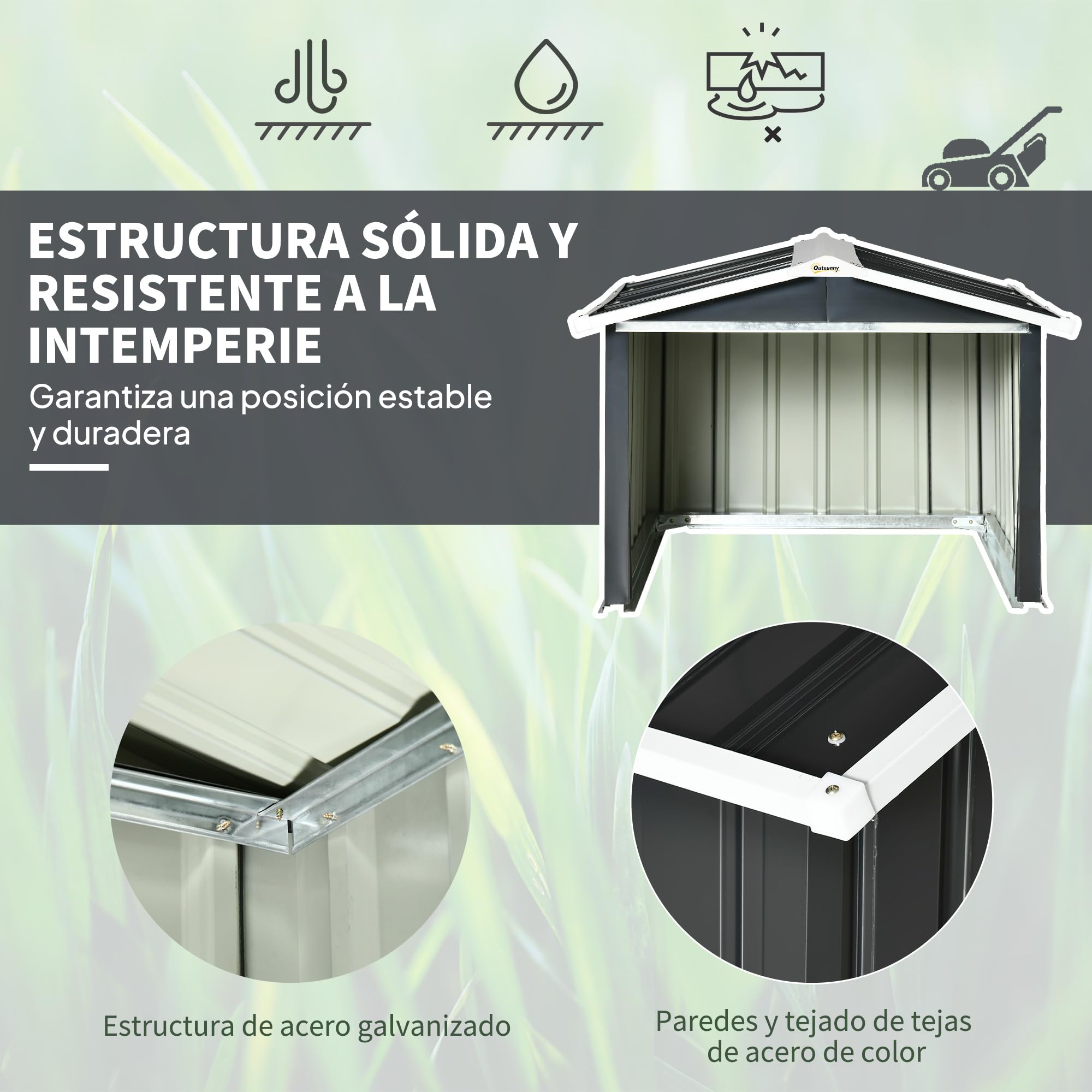 Outsunny Garaje para Robot Cortacésped para Jardín 87x103x66cm Gris Oscuro | de Acero Galvanizado, Techo Dos Aguas, Caseta para Robot Cortacésped, Exterior, Césped