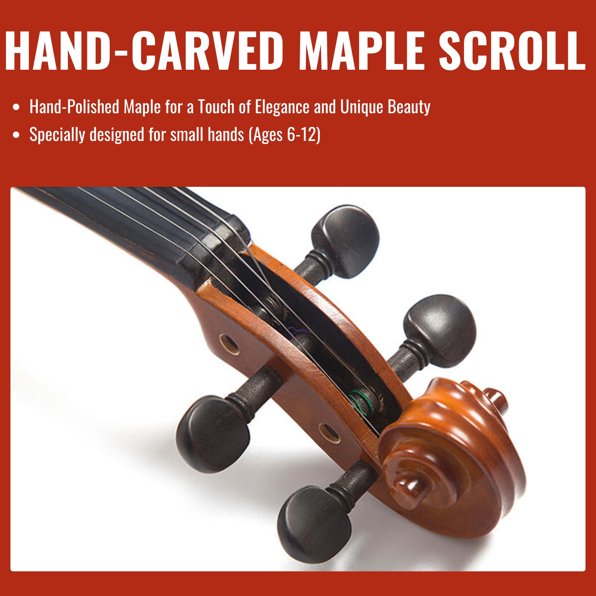 Violín de tamaño 1/4 para niños, principiantes, estudiantes, parte superior de abeto macizo, violín trasero de arce con lazo de madera de Brasil, afinador, estuche duro, soporte de hombro y