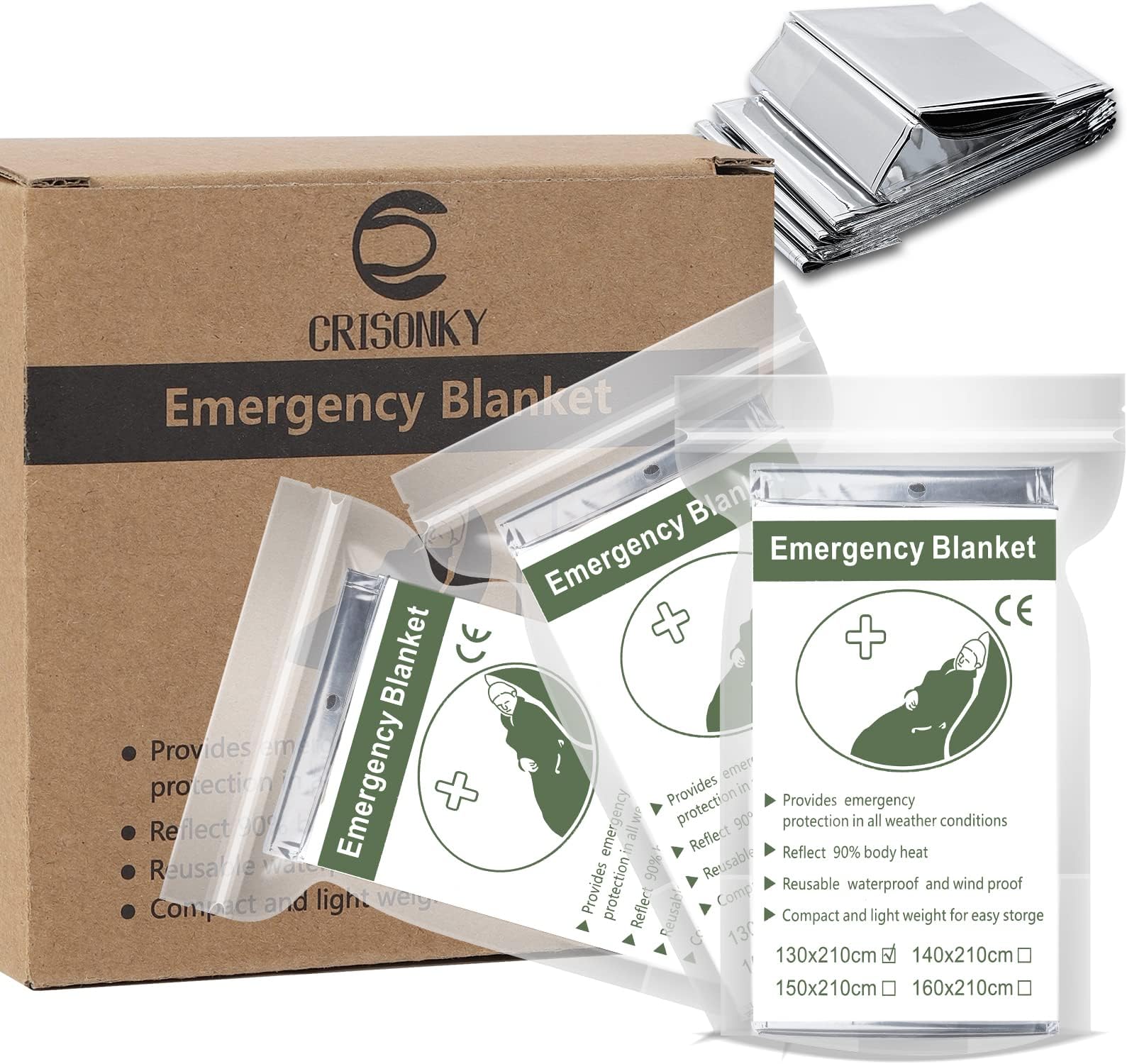Emergency Mylar Thermal Blankets, Designed for Outdoors, Survival Reflective Thermal First Aid Foil Blanket(12-Packs)