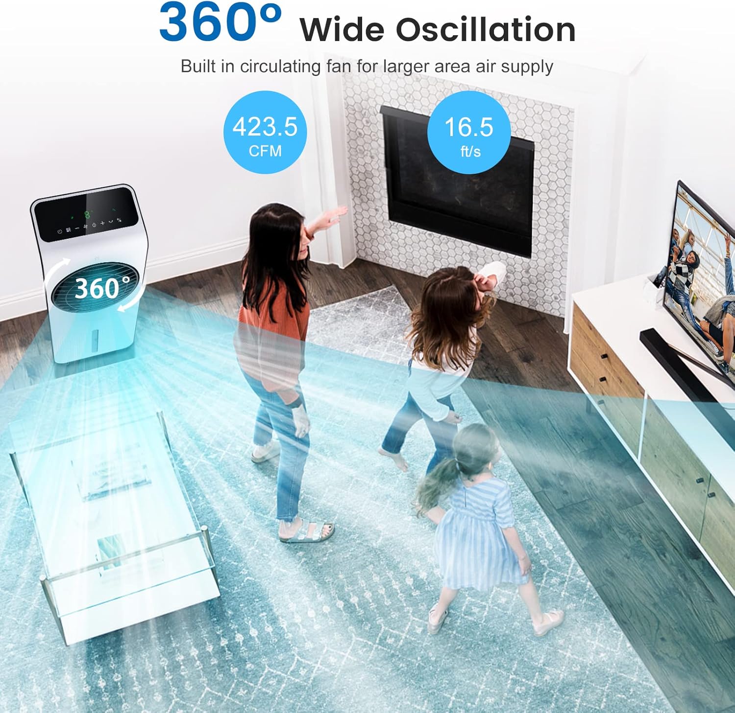 DORTALA Evaporative Air Cooler, 3-in-1 Oscillating Cooling Fan with Remote Control, 24 Speeds, 12 H Timer, 2 Ice Boxes, Portable Swamp Cooler for Home Office, Bedroom, Dorm