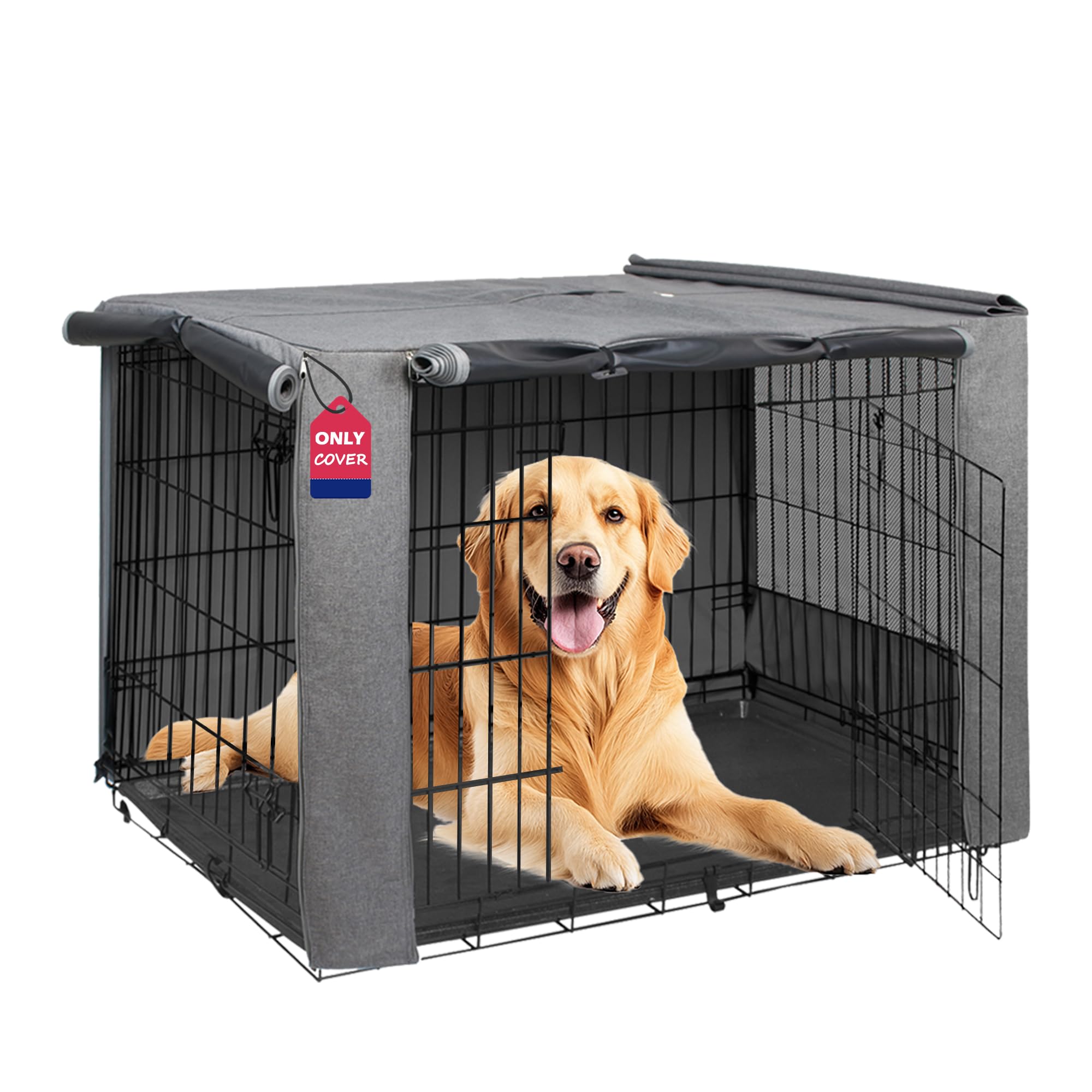 HiCaptain Folding Metal Dog Crate Cover for 42 Inch Wire Pet Cage(Two-Tone Gray)
