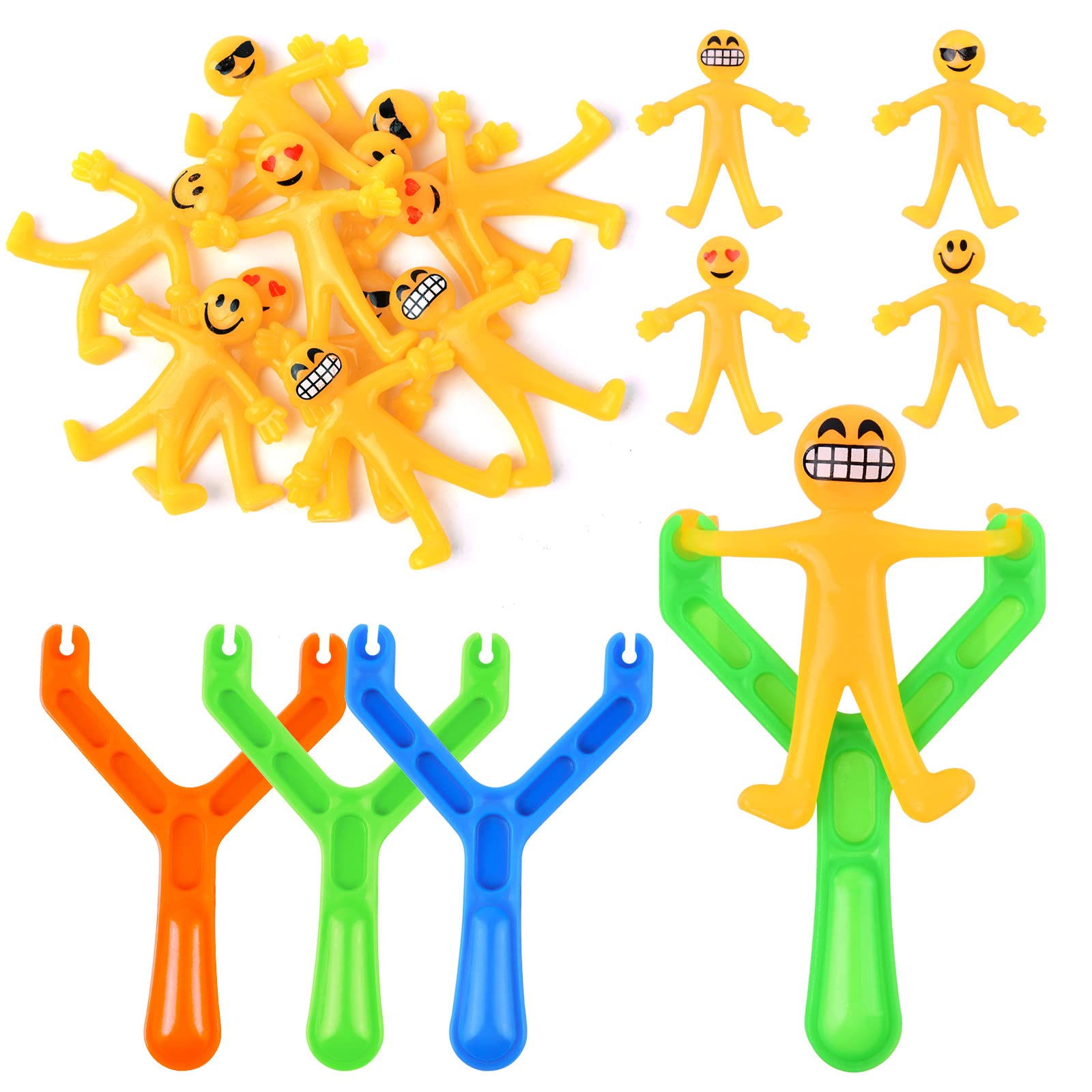 Ainiv Poo Slingshot Toy Small Yellow People, 12 Small People Poo and 3 Slingshots, Finger Shooting Slingshot Prank for Kids and Adults, Squishy Squeeze Toys for Kids Adults Autism and ADHD Prank Toys