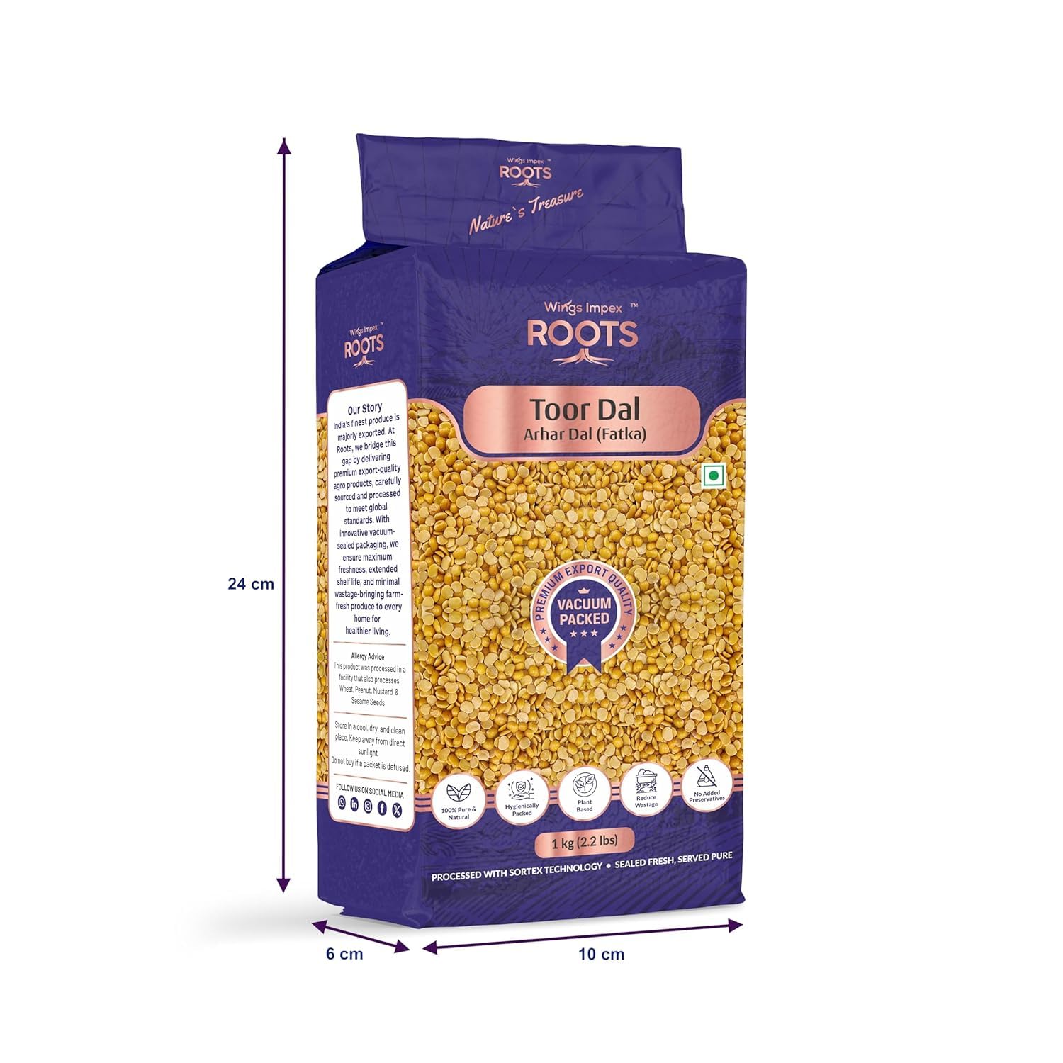 Roots Toor Dal Fatka 2 kg (1 kg - Pack of 2) | Premium Arhar Dal | Protein-Rich & Unpolished Dal | Hygienically Packed | Vacuum Packed - Image 4 thumbnail