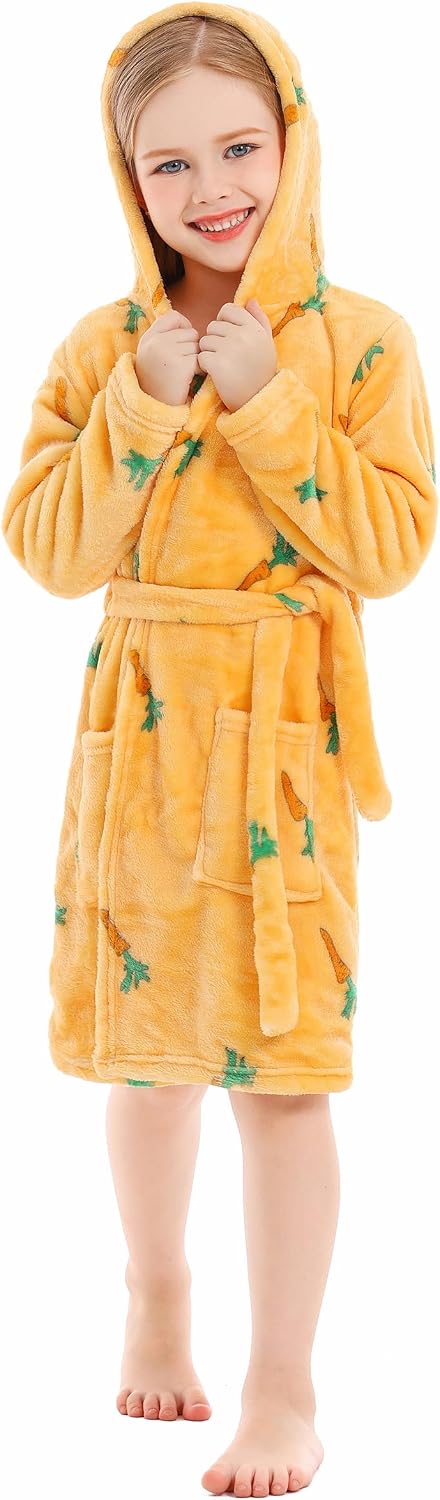 Toddler Robes Cute Pattern Bathrobe Unisex Kids Robe Baby Flannel Hoodie Pajamas Sleepwear