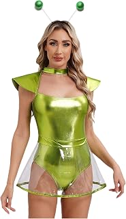 Womens Astronaut Alien Costume Outer Space Fighter Leotard Metallic Bodysuit Cosplay Outfit