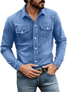Mens Cotton Shirts Long Sleeve Western Casual 2026 Fall Tops
