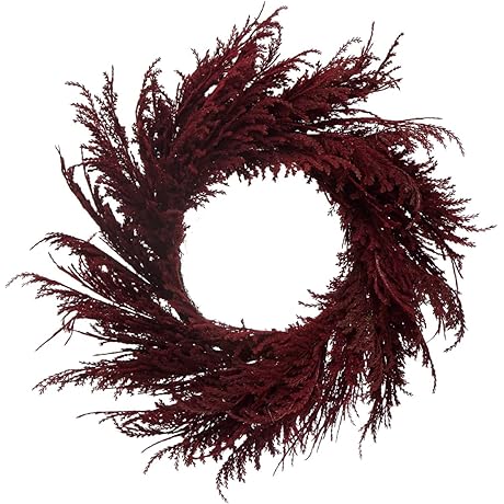 Creative Co-op Faux Pampas Grass Wreath in Stunning Burgundy