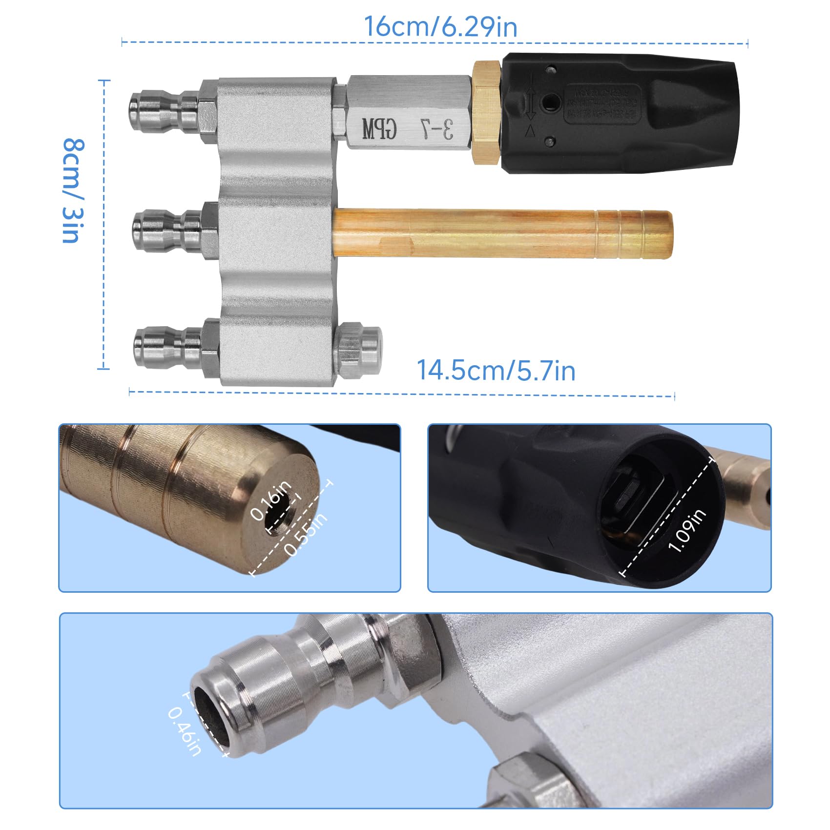 Ugello girevole regolabile per idropulitrice morbida a valle M5, 3 in 1 punta regolabile a lungo raggio con connessione rapida da 1/4", 3-7 GPM punta sparatutto regolabile ugello M5 Twist