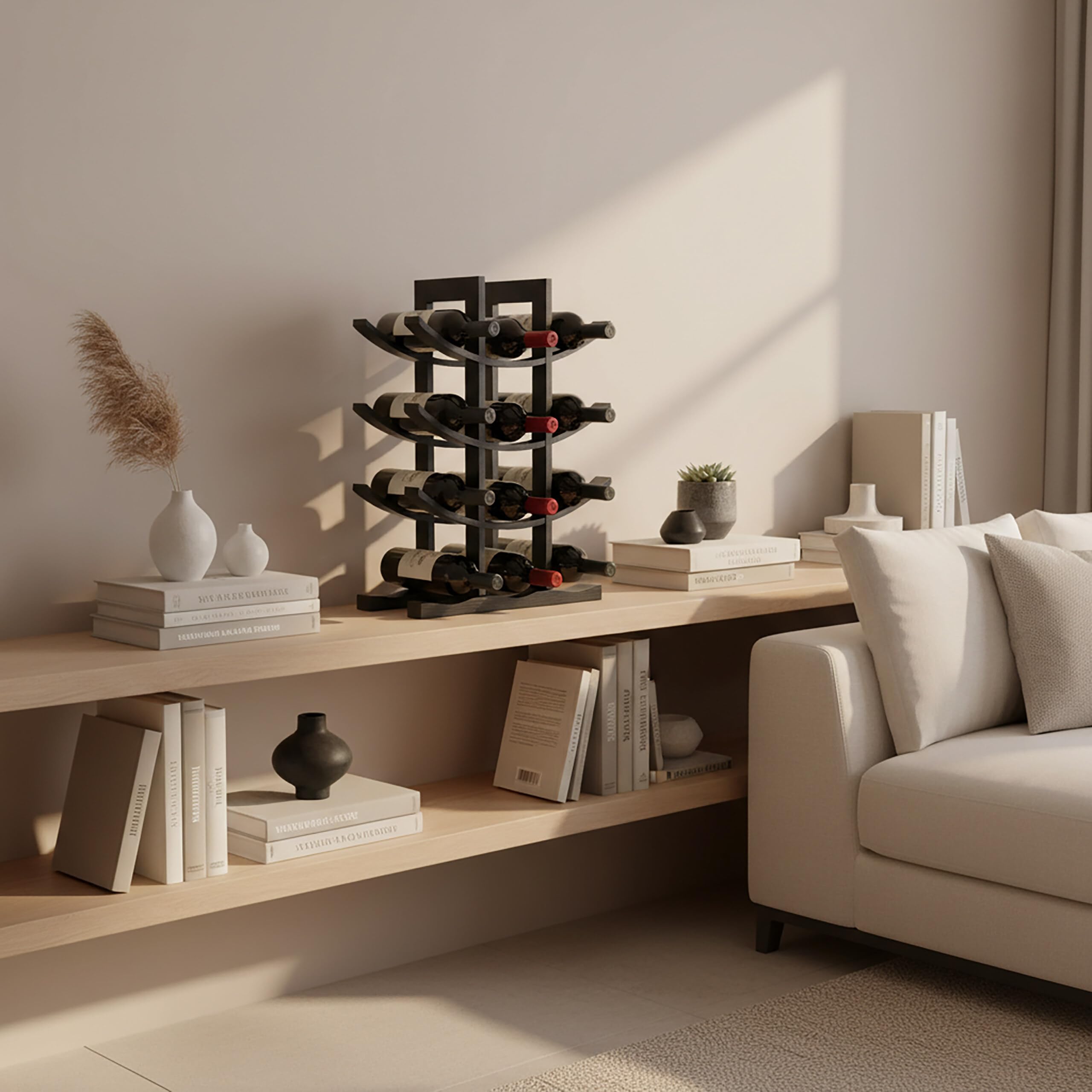 Relaxdays Casier à vin, 12 Bouteilles, Bambou, HxLxP 41x30x14,5 cm, pour vins Rouges & Blancs, Noir