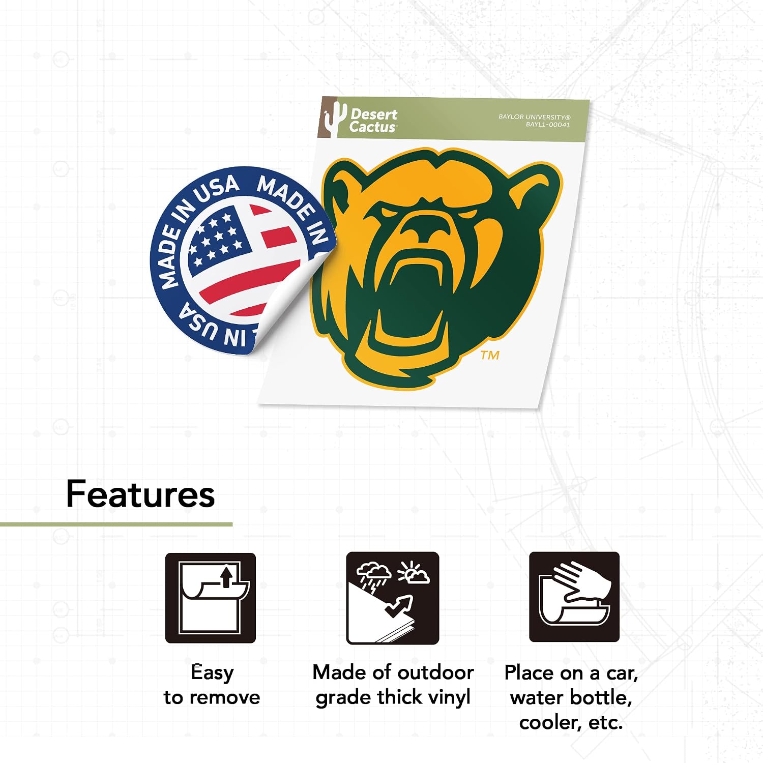 Desert Cactus Baylor University Sticker Bears Vinyl Decal Laptop Water Bottle Car Scrapbook (IND 00041)