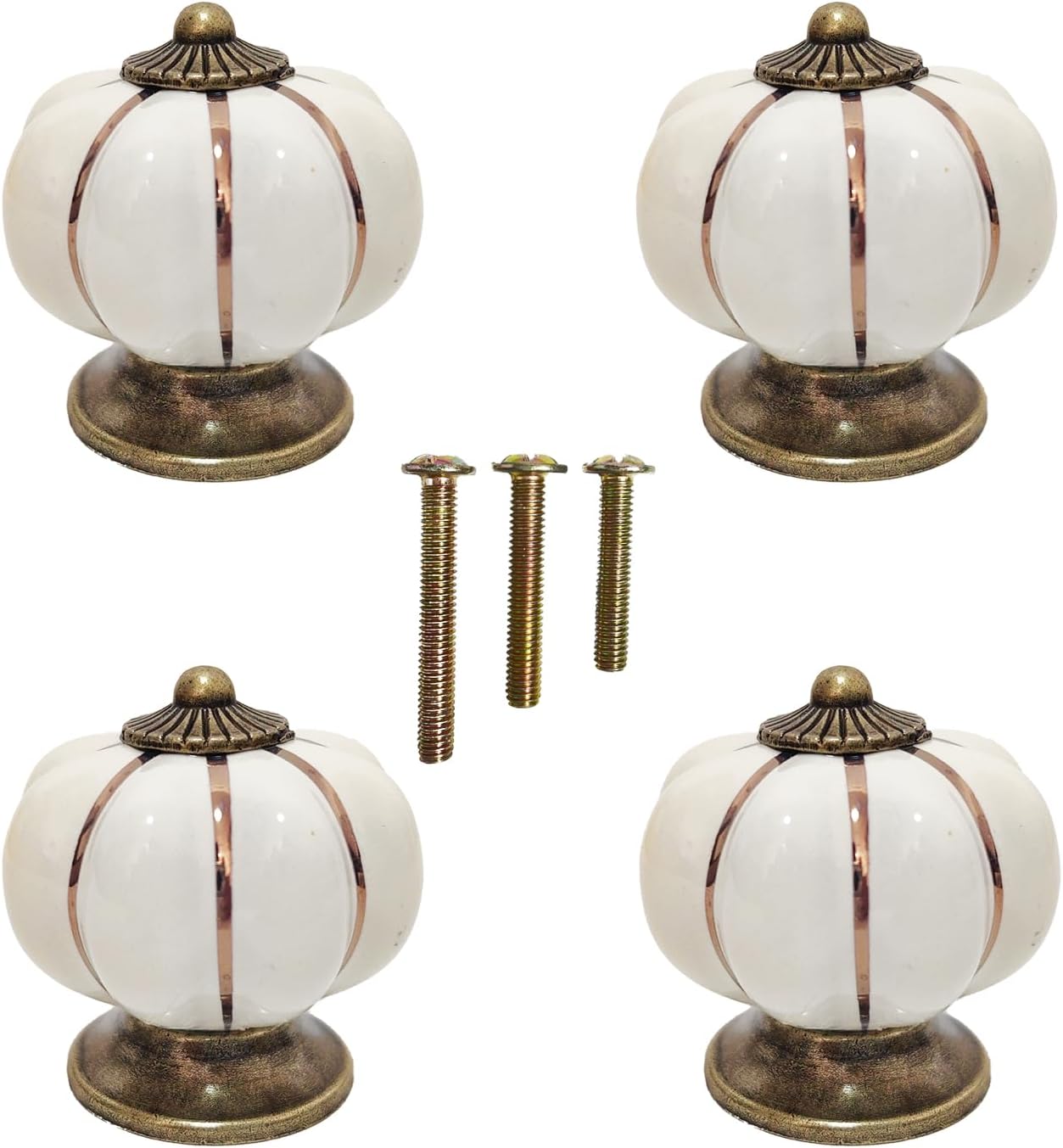 Vintage Ceramic Pumpkin Cabinet Knobs, Kitchen Cabinet Drawers Dresser Cupboard Pull Handles Door Pulls with 3 Kinds of Screws 4 Pack