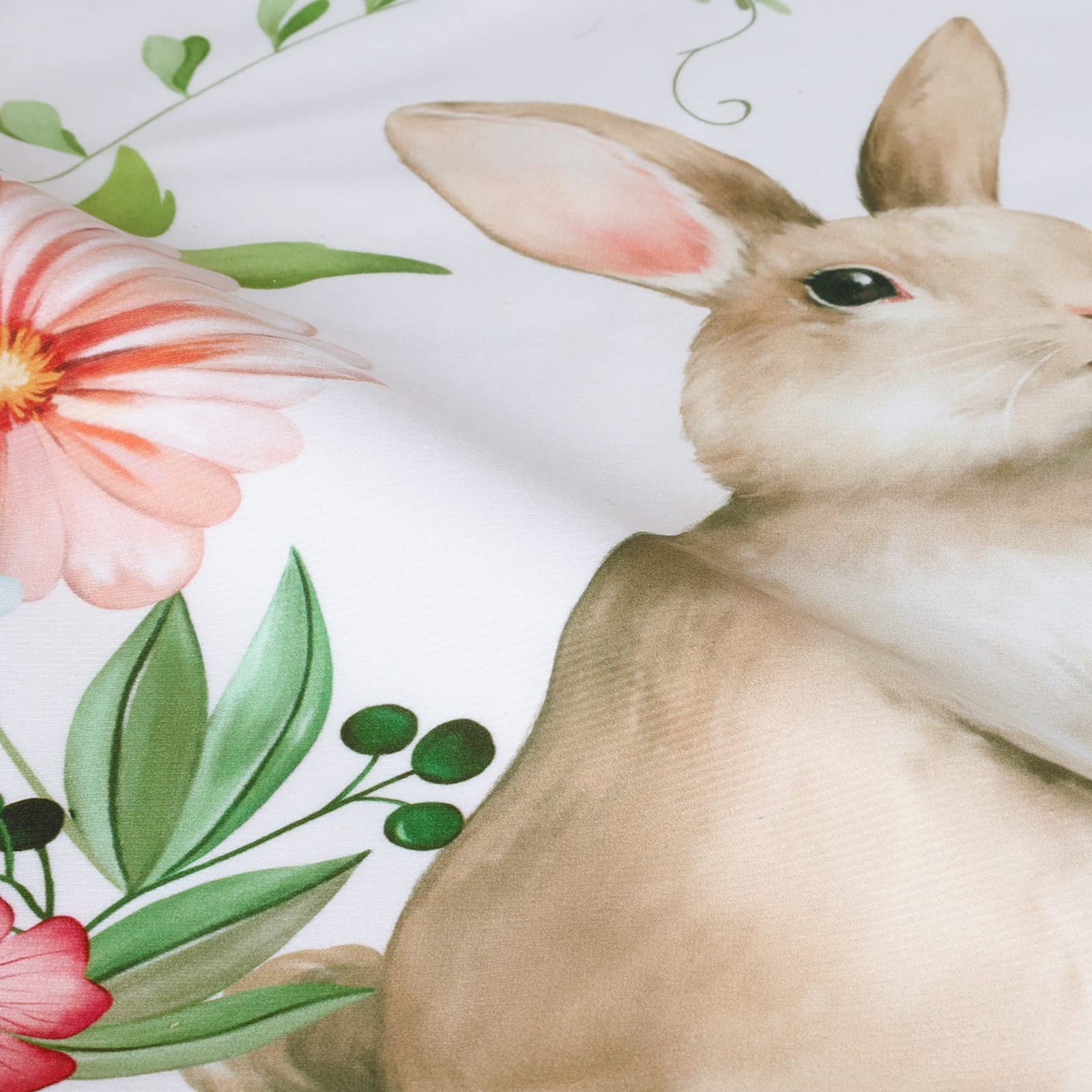 Bonhause Housse De Coussin Printemps Pâques 45 X 45 Cm Lapins Fleurs Rayures Vertes Velours Doux Décoratif Taie D'oreiller Pour Canapé Chambre Jardin