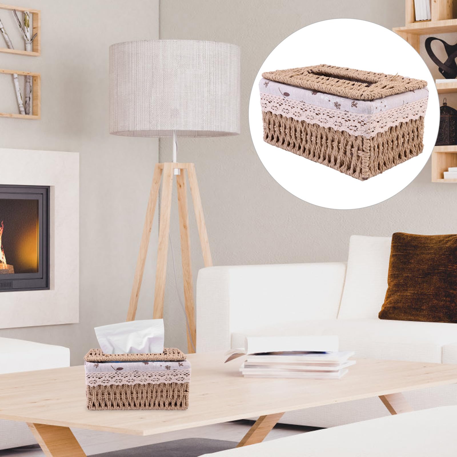 UKCOCO Handgewebte Taschentuchbox aus Seegras Kompakte Aufbewahrungsbox mit Spitzendesign Mehrzweck Gewebebox für Wohnzimmer und Badezimmer