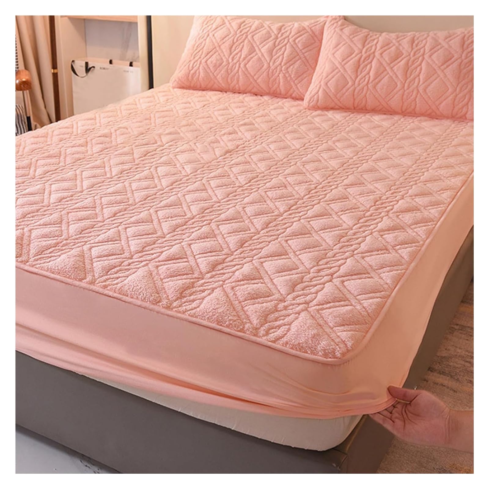 Lenzuolo Lenzuola con angoli Lenzuolo singolo con angoli Lenzuolo super morbido spazzolato Termico Caldo accogliente Traspirante Biancheria da letto extra profonda di lusso rosa(Khaki,200 x 220+30 cm)