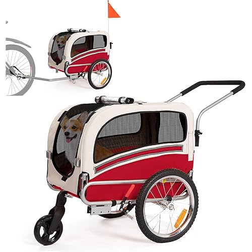 Sepnine 2 in 1 Pet Bicycle Trailer with a 6" Stroller Wheel Suitable for Small and Medium Dogs, Carrier Up to 66/88 LBS, Easy Folding Cart Frame, Quick Release Wheel, Universal Bicycle Coupler