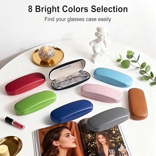 Miniatura 4 de RayLove Estuche para lentes, funda rígida unisex para lentes, de piel sintética, para lectura de ojos duros con accesorios para gafas