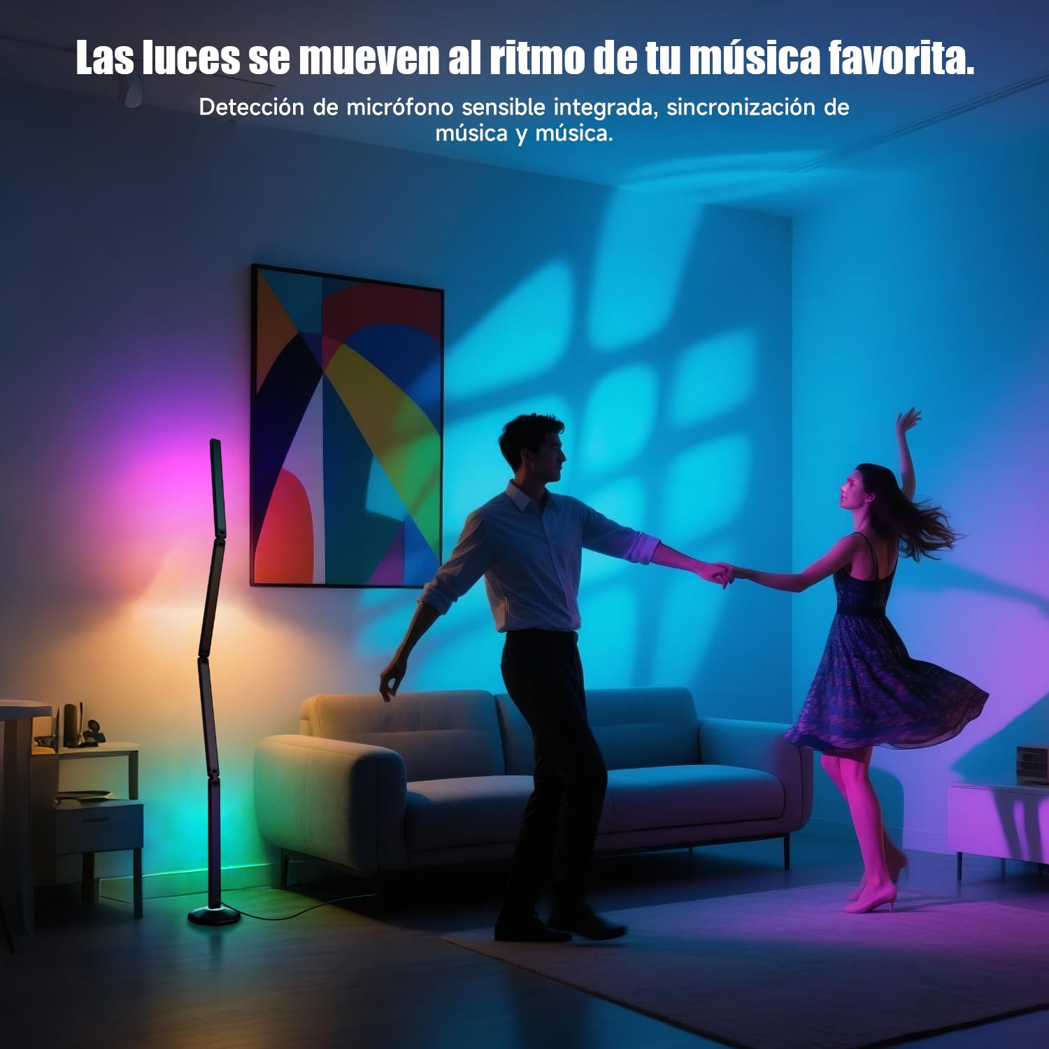 171cm Lampara de Pie Plegable, Smart Regulable RGB Luces LED | 2200 LM con Control Remoto y APP, Sinc Musica, Temporizador Función, 99+ Modos de Escena, Lampara Salon, Dormitorio, Cama