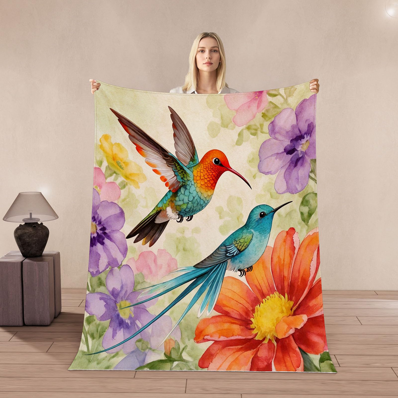 Couverture colibri 3D flanelle microfibre ultra douce, couvre lit et plaid luxe chaud 150x200