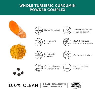 Curcumin & Turmeric Complex – Together Health – Organic Whole Turmeric Powder – 95% Curcumin & Piperine – Full Spectrum Antioxidant Formula – Vegan Friendly – Made in The UK – Pack of 2-60 Vegecaps