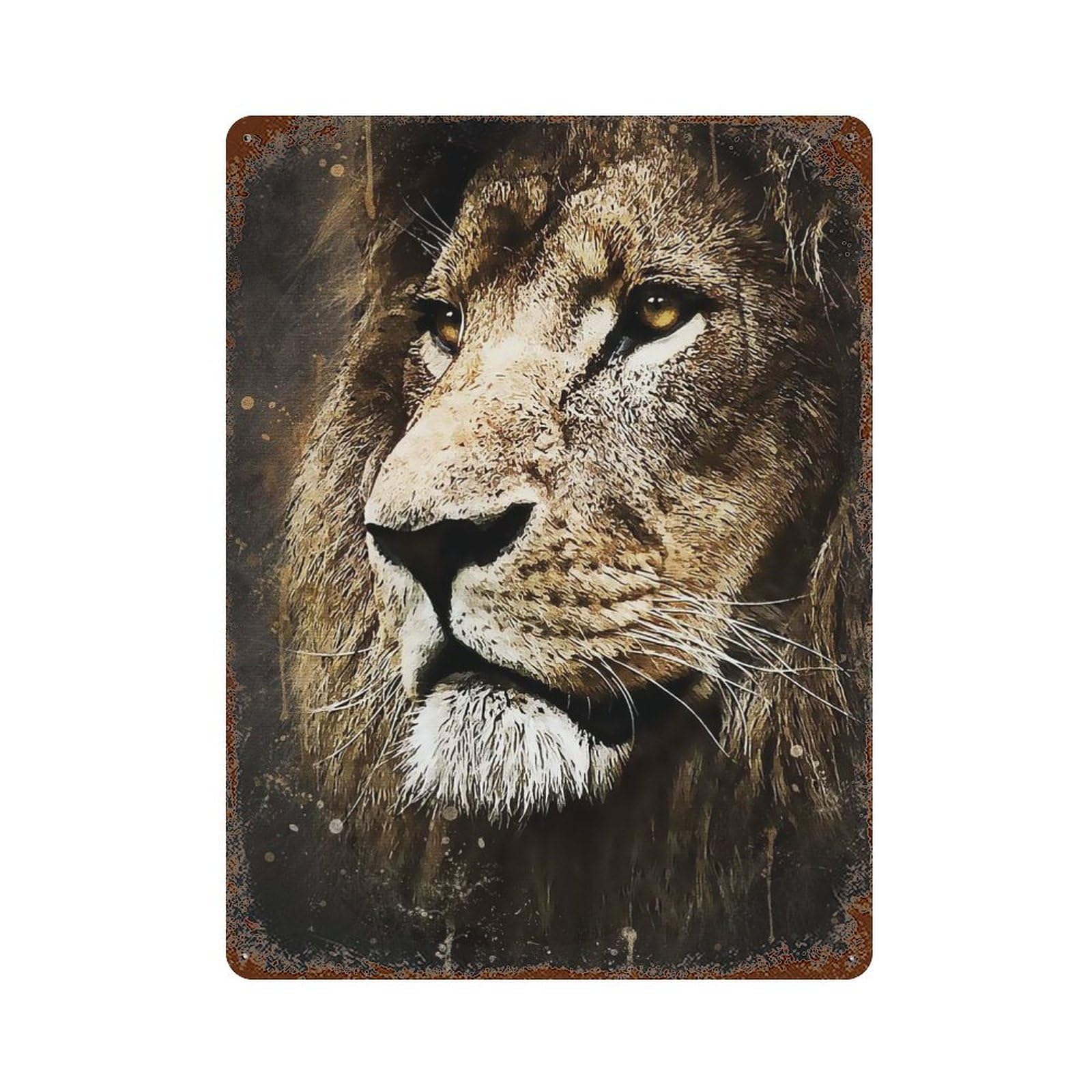 Lion Face 15.7"x11.8" Vintage Rust Metal Sign, Novelty Wall Decor for Living Room, Hallway And Home Decor
