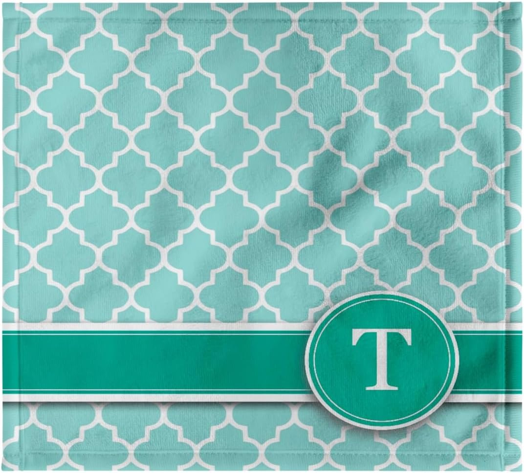 3dRose Personalized Letter T Aqua Blue Quatrefoil Pattern Teal Turquoise Mint Monogrammed Personal Initial 22x30 Bath Hand Pool Towel