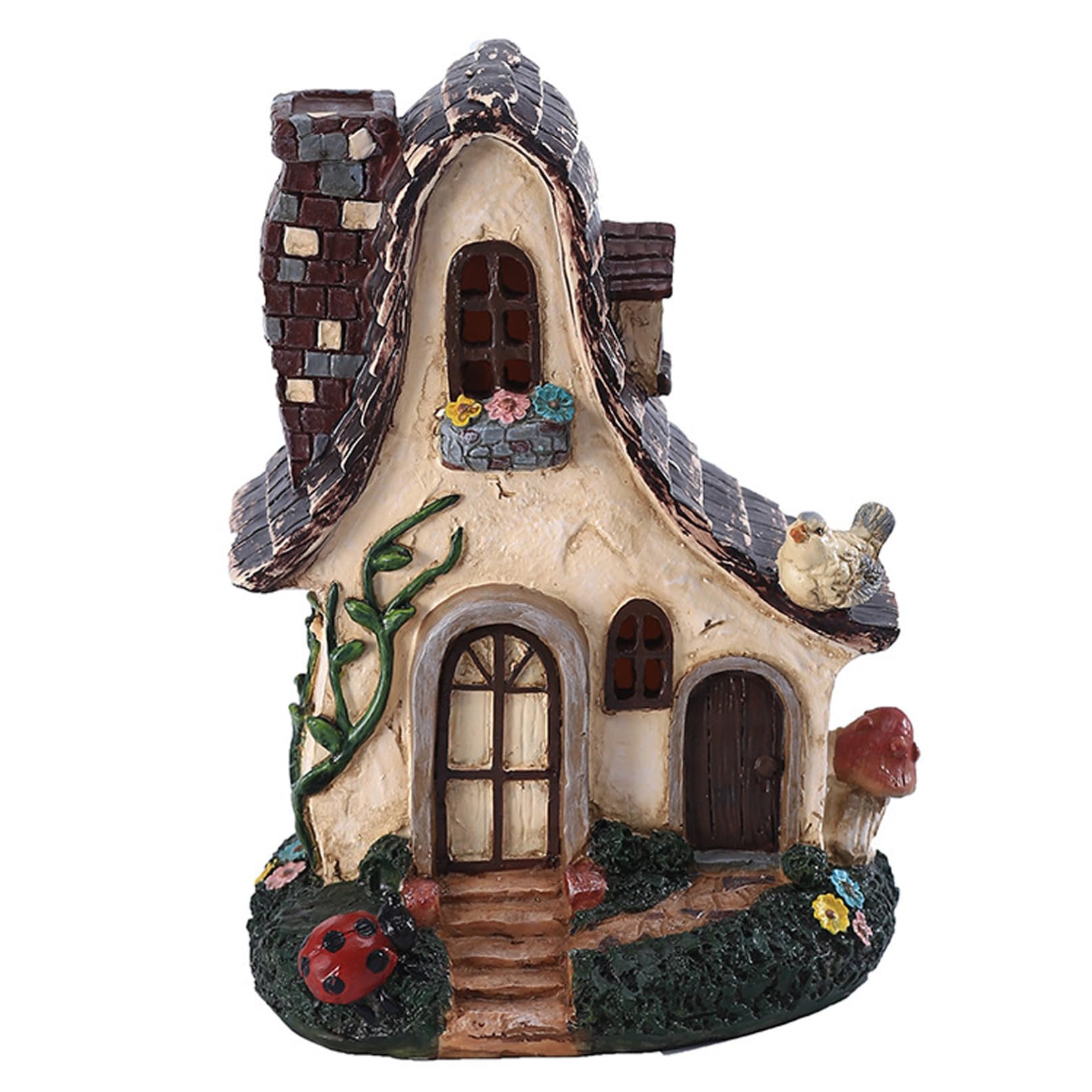 Hintyne Garden Statue Fairy House 7.9x5.1x6.1 Inch Synthetic Resin Fairy Garden House Weather-Resistant Miniature Elf for Yard Decorations Outdoor