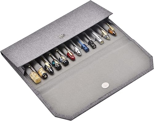 Miniatura 3 de erofa Estuche para 12 bolígrafos estilográficos, bolsa organizadora gris, soporte de exhibición de bolígrafo de lona impermeable con ranura divisora