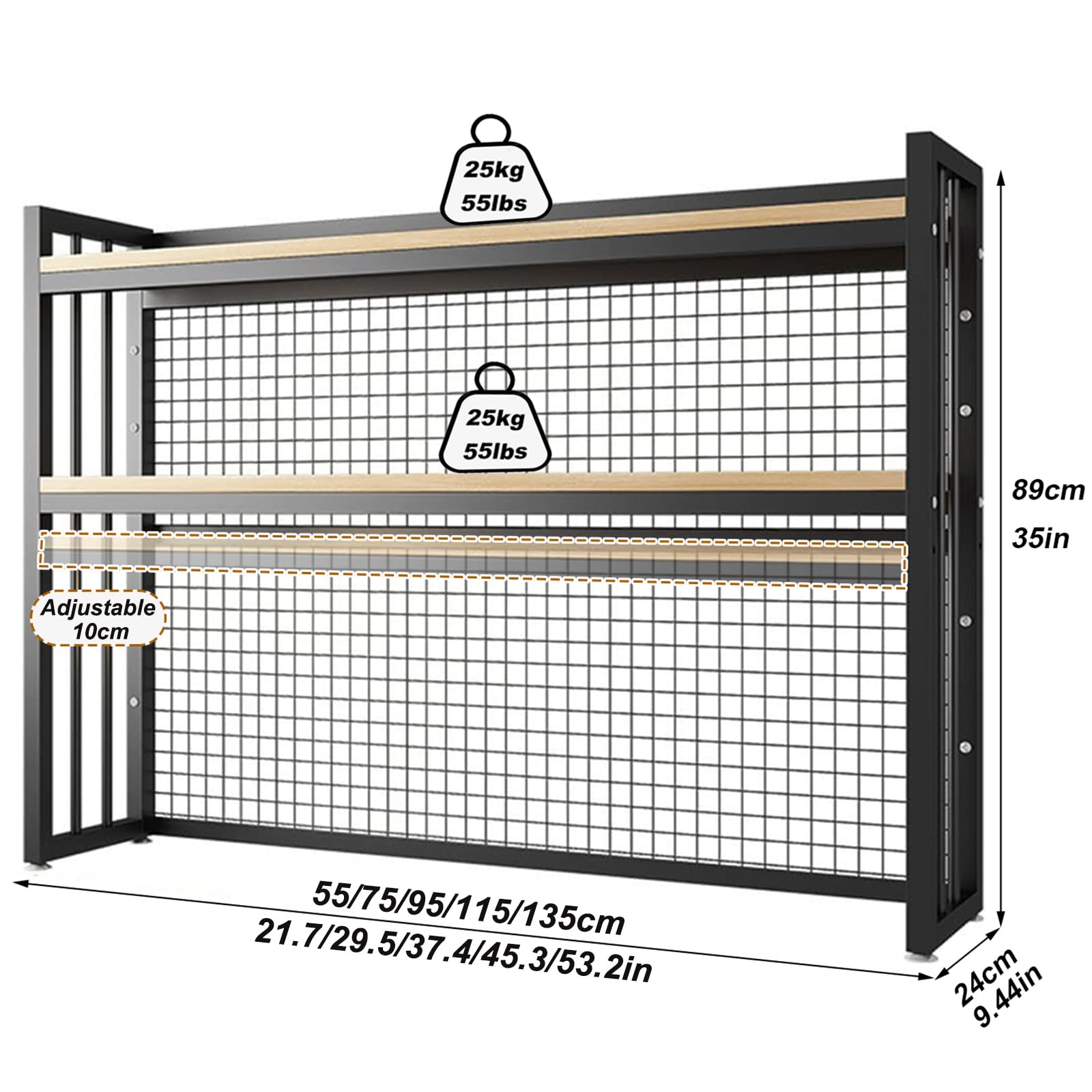 Schreibtisch Bücherregal 3 Etagen Verstellbar Perfekter Regal Organizer Tischregal für Computertisch, Holz und Metall Monitorständer Groß für Büro Zuhause Arbeitszimmer Wohnheim (B, 75cm)