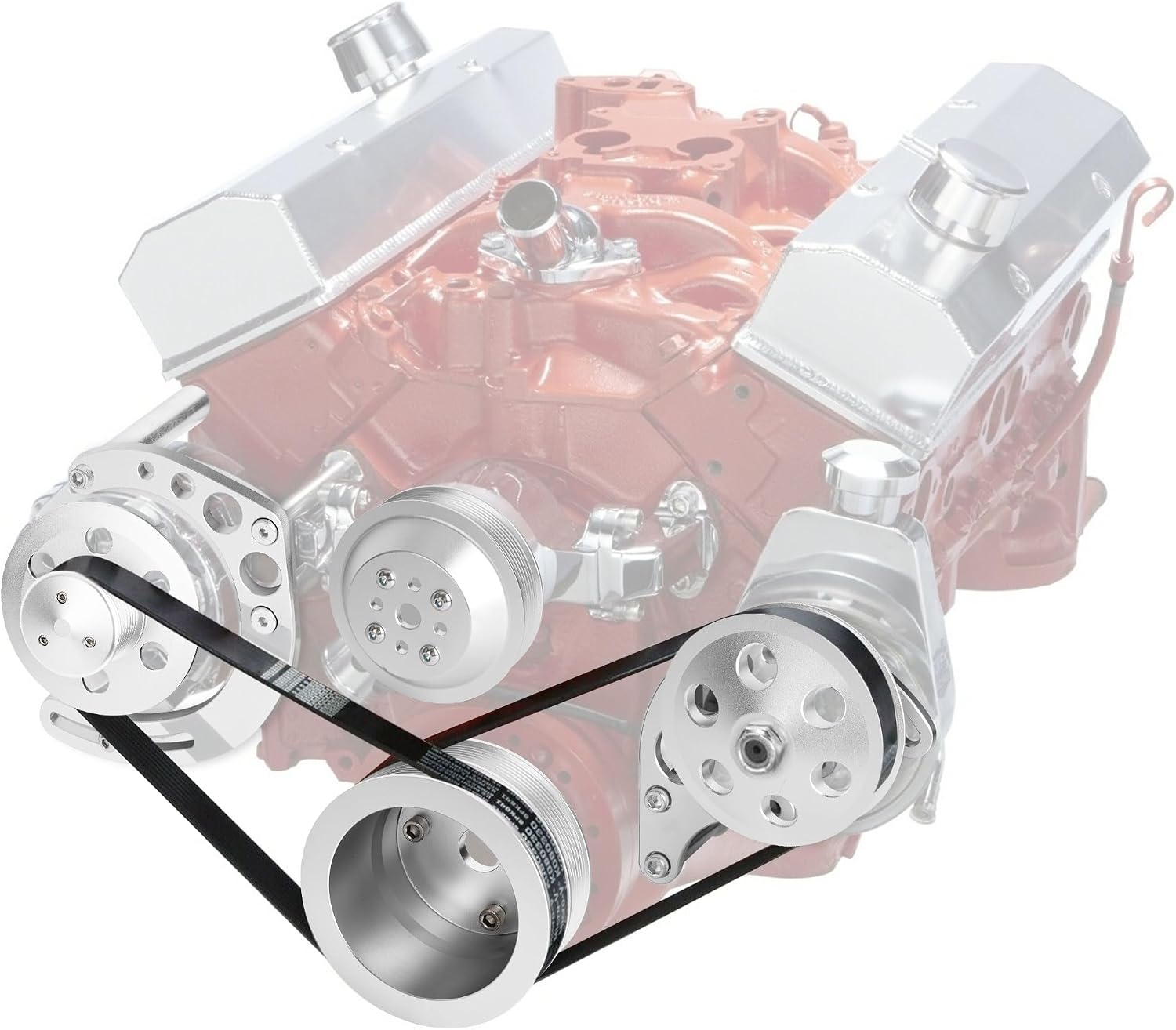 Chevy Small Block Serpentine Conversion Kit, Polished Billet Aluminum Pulleys & Brackets, 8 Rib Serpentine System for Long Water Pump, Compatible with SBC 283 302 305 327 350 400 Engines
