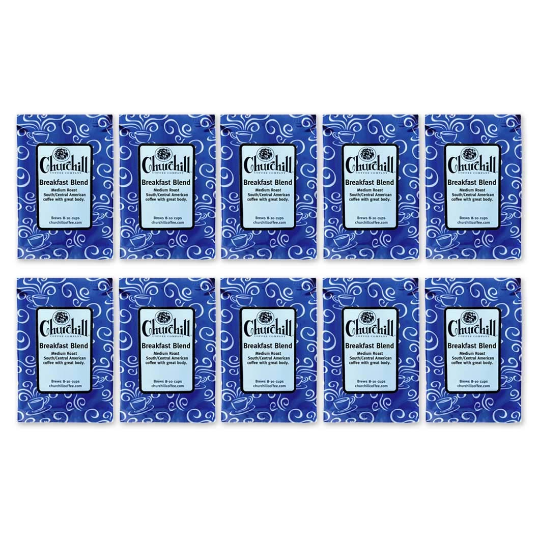 Churchill Coffee Breakfast Blend 10 Portioned Packs -1.5 oz each - Ground Unflavored Coffee
